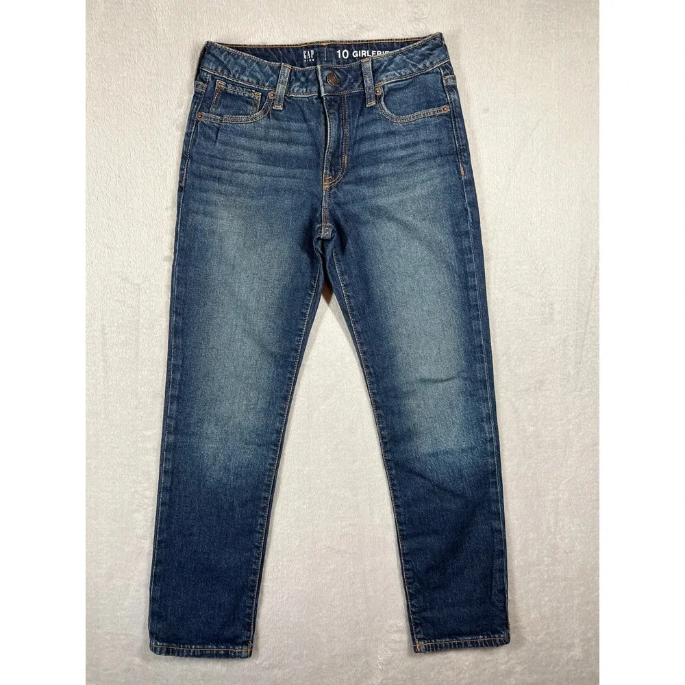 Gap Kids Girls Blue Denim Girlfriend Jeans Size 10 Adjustable Waist Medium Wash
